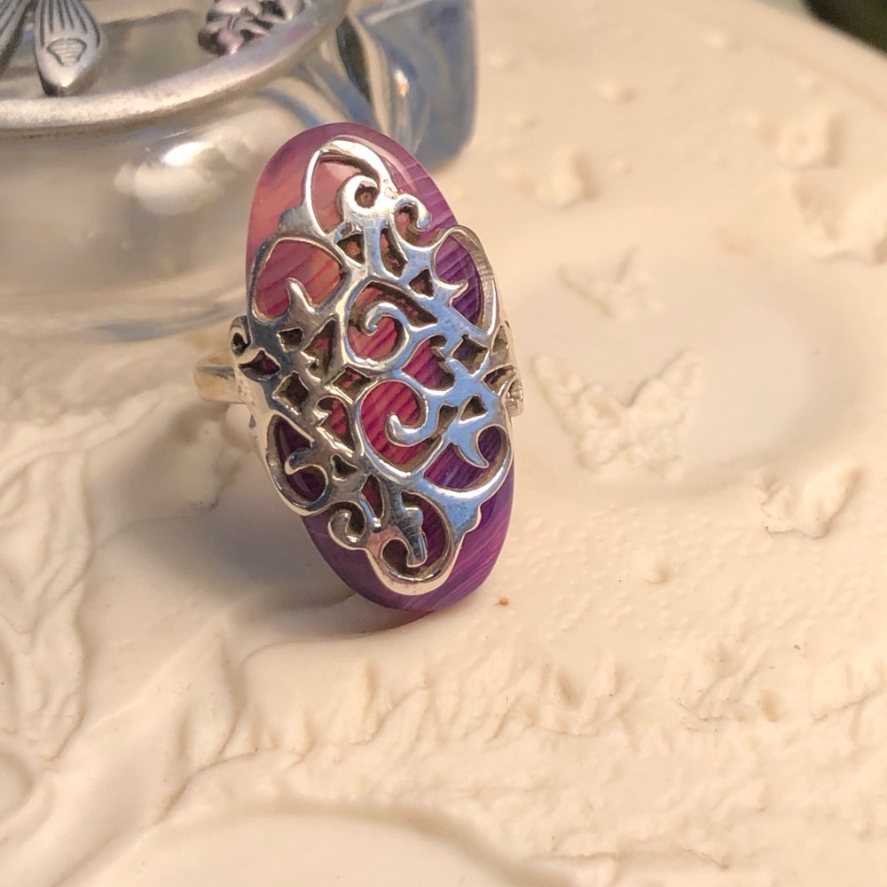 Botswana Agate Purple Sterling Silver Ring Sz 7